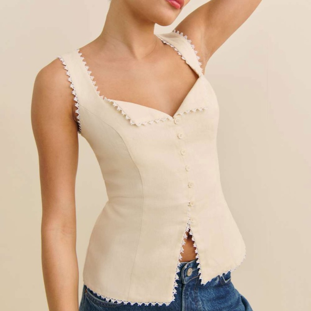 Reformation Viola Linen Top Sugar